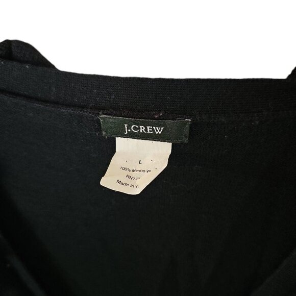J. Crew Black Cardigan 100% Merino Wool‎ L Large Ruffle Lightweight Soft - Picture 7 of 11